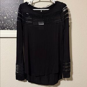 Free People Mesh Insert Black Roxie Tee